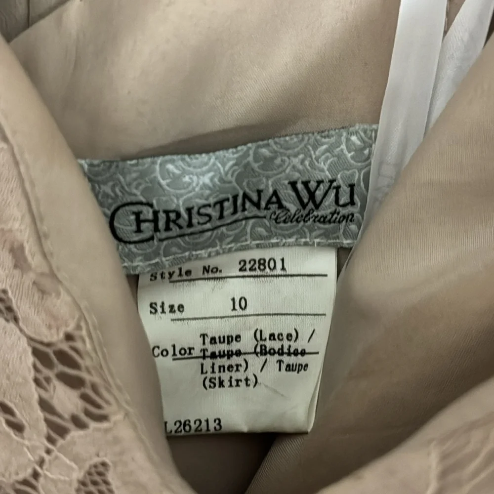 Christina Wu bridesmaid taupe color gown